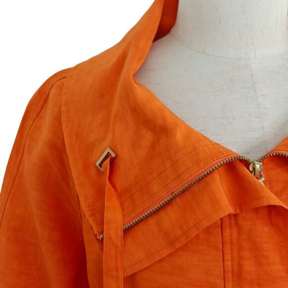 Lafayette 148 Belted Full Zip Front Jacket Size 10 Orange Linen Cupro Pockets - Picture 2 of 11